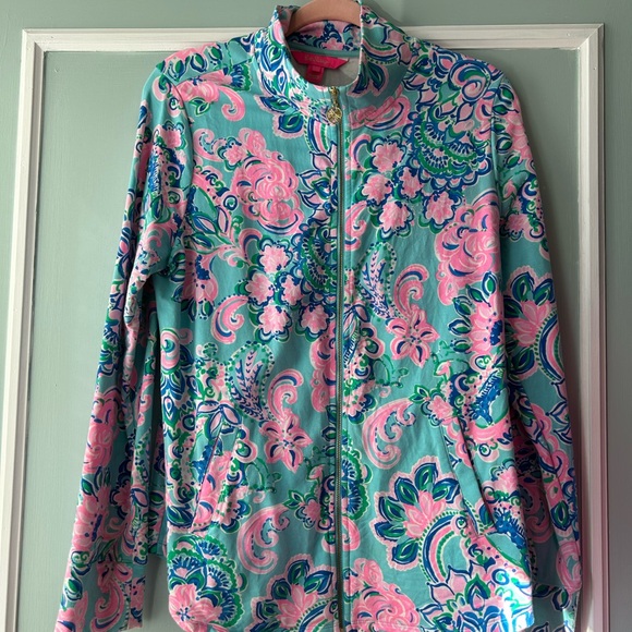 LILLY PULITZER ZIP UP LEONA UPF +50 COTTON BLUE HORIZON JACKET - Picture 5 of 9